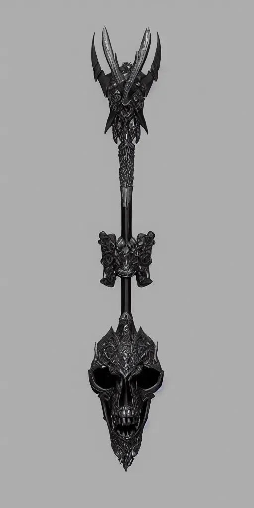 Image similar to a black and silver axe skull crest, ornament, weapon, a 3 d render by dom qwe, trending on polycount, artstation, hard surface modeling, zbrush, symmetry