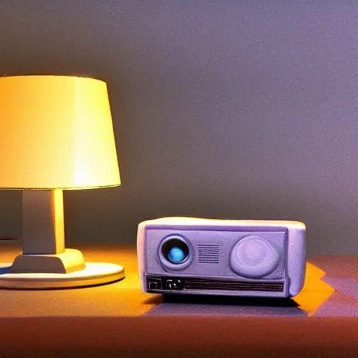 Image similar to crt televisions in a room with a lamp, claymation, 3 d, pixar, film grain, fisheye lens, made out of clay