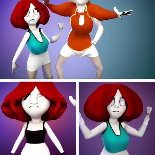 Image similar to christina hendricks as regular show characters, 3 d render, blender,