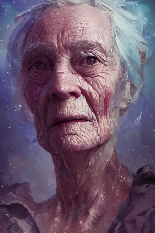 Image similar to the look of an elderly person 6 5 5 4 1 8 8 full of wrinkles and imperfections by artgem and greg rutkowski, highly detailed, high contrast, light reflection, trippy, nebula, trending on artstation