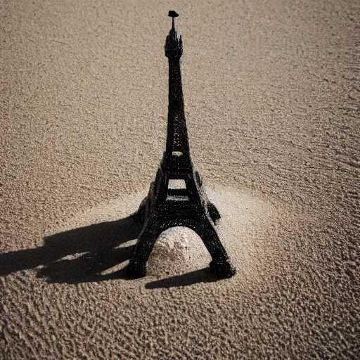 Image similar to photography of eiffel tower made of sand on the beach with the ocean in background