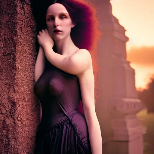 Image similar to photographic portrait of a stunningly beautiful gothic art nouveau secessionist movement female in soft dreamy light at sunset, contemporary fashion shoot, by edward robert hughes, annie leibovitz and steve mccurry, david lazar, jimmy nelsson, breathtaking, 8 k resolution, extremely detailed, beautiful, establishing shot, artistic, hyperrealistic, beautiful face, octane render