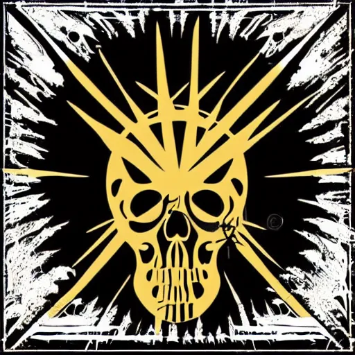 Image similar to dark death metal themed vector illustration for a record label, trees. forest, spikes, skull, microphone, skull, award winning, grunge, iconic, golden ratio