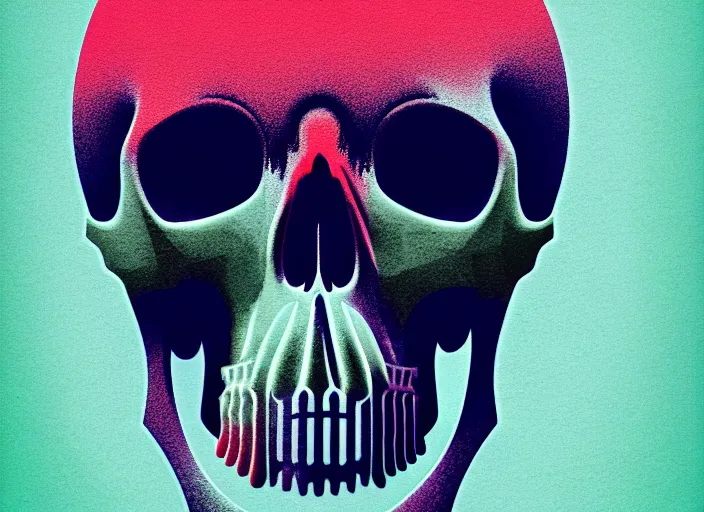 Image similar to portrait of a zombie skull, colorful, modern art deco, mads berg, karolis strautniekas, christopher balaskas, stippled light, fog, moody, fine texture, editorial illustration, dramatic lighting, dynamic composition, detailed, matte print, dynamic perspective, muted color