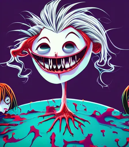 Image similar to Tim Burton style High School DxD by Alex Pardee and Nekro and Petros Afshar, and James McDermott,unstirred paint, vivid color, cgsociety 4K