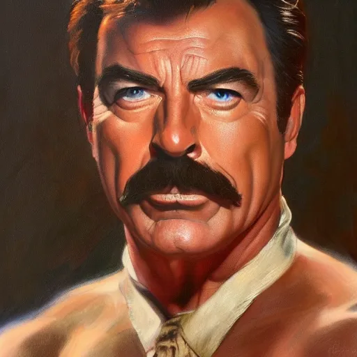 Image similar to ultra realistic portrait painting of tom selleck as sphynx, art by frank frazetta, 4 k, ultra realistic, highly detailed, epic lighting