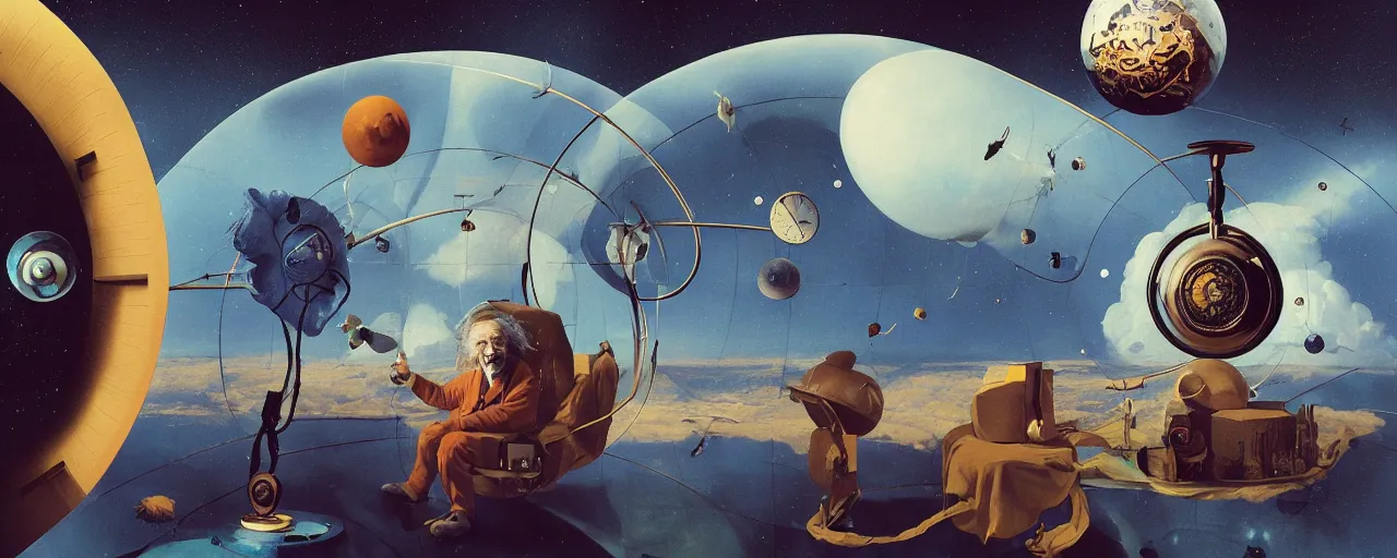 Image similar to duotone surrealist illustration 3 / 4 portrait of albert einstein measuring time on salvadore dali clock in outer space. golden ratio accidental renaissance. by sachin teng and sergey kolesov and ruan jia and heng z. graffiti art, scifi, fantasy, hyper detailed. octane render. concept art. trending on artstation