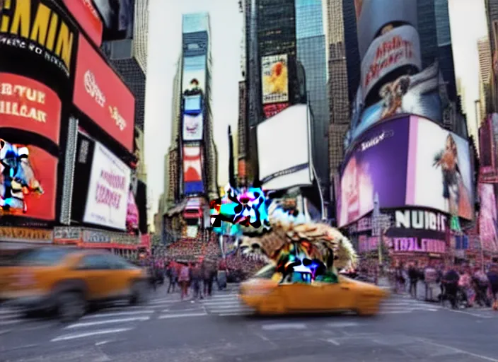 Image similar to a photo of a a giant hamster terrorizing times square,