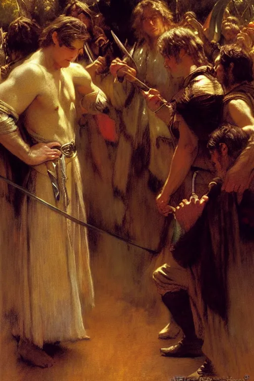 Prompt: the lord of the rings, painting by gaston bussiere, craig mullins, j. c. leyendecker, edgar degas