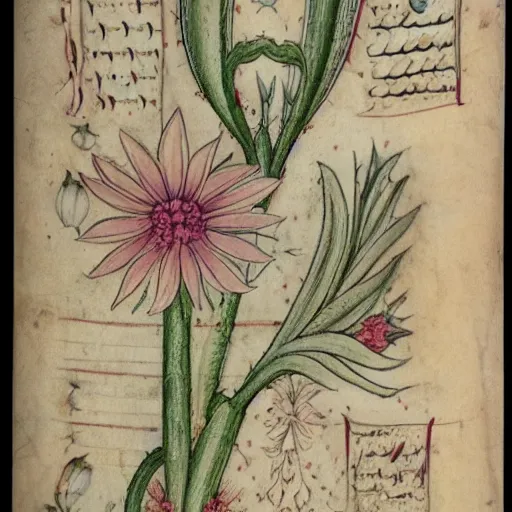 Prompt: detailed flower illustrations from the Voynich manuscript