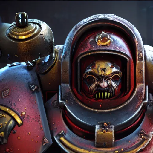 Image similar to very sad crying guardsman in a space hulk from warhammer 4 0 k darktide : : octane render, unreal engine 5, cinematic lighting : : face close up, crying eyes