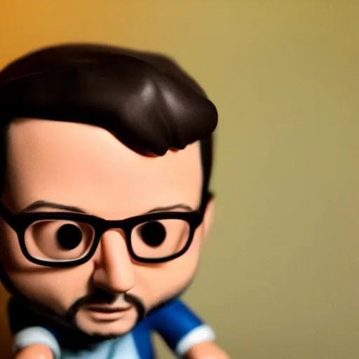 Image similar to Funko Pop doll of Jean-Luc Melenchon taken in a light box with studio lighting, some background blur