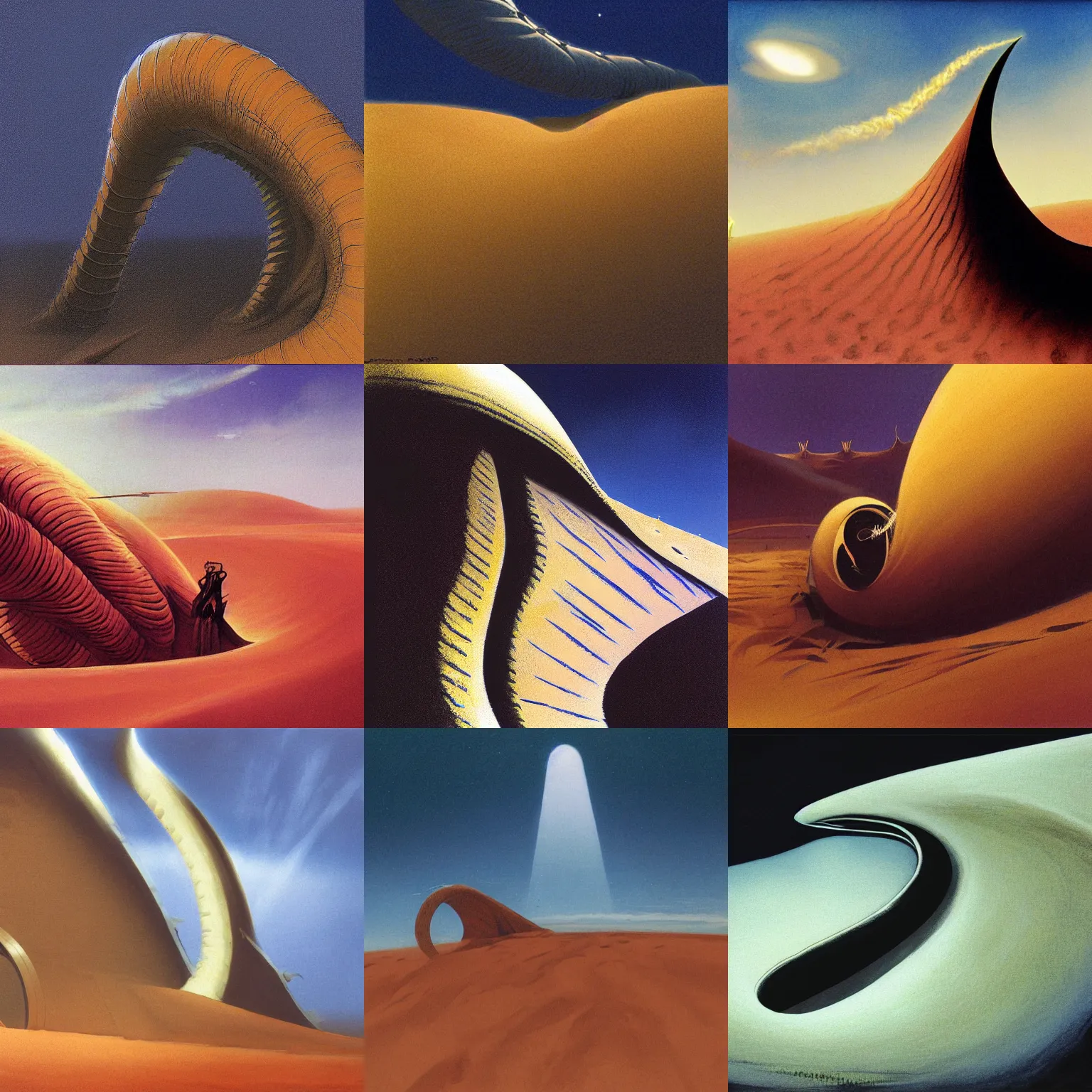 Prompt: dune, huge sandworm unleashed out of sand, by John Harris