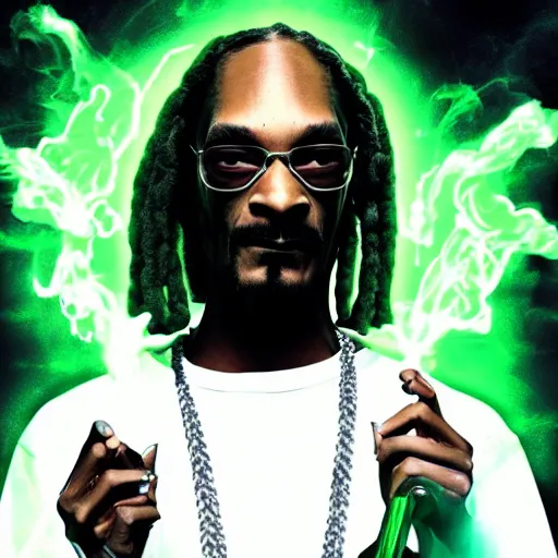 Prompt: Snoop Dogg starring as a futuristic Marvel Super Hero holding green fire for a 2019 Marvel Movie poster, cinematic, 4K, HD