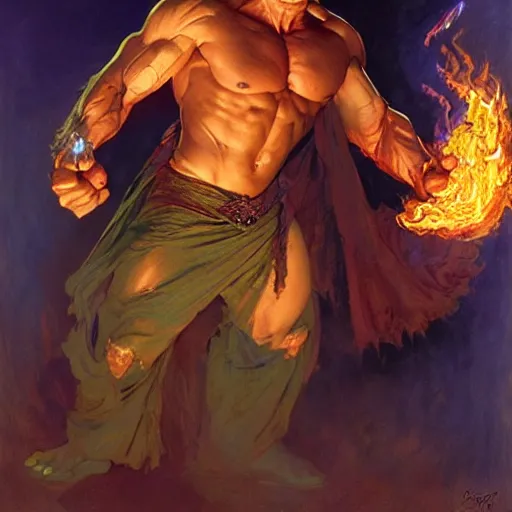 Image similar to hulk as stunning male master wizard casting fire spell, highly detailed painting by gaston bussiere, craig mullins, j. c. leyendecker, 8 k