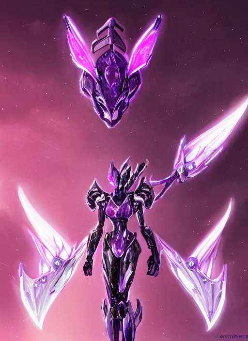 Image similar to cinematic goddess close shot, cosmic sized beautiful stunning elegant hot giant robot mecha female dragon, sharp cyborg dragon head, sharp metal ears, led glowing purple eyes, smooth fuschia skin, smooth silver armor, floating in space, epic proportions, epic scale, macro furry, furry art, dragon art, giantess art, warframe fanart, furaffinity, octane