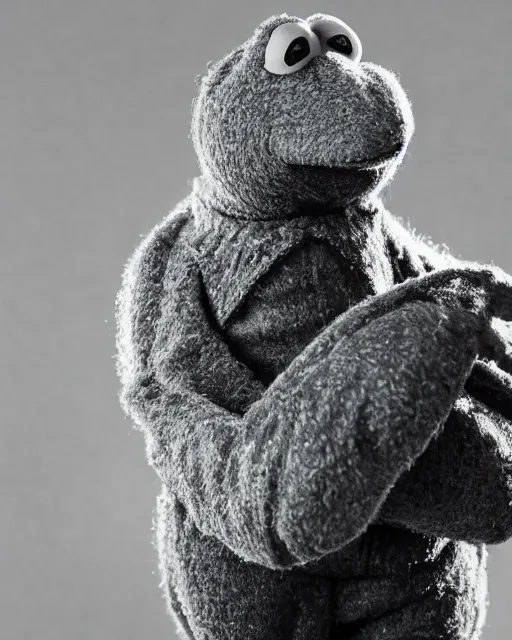 Prompt: Robert de Niro in the role of Kermit the Frog (2005); promotional photo; bokeh, 90mm, f/1.4