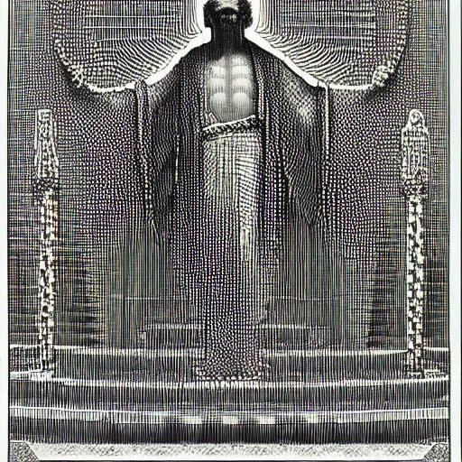 Image similar to A realistic portrait of a deity-of-language by Gustave Dore in ASCII art style