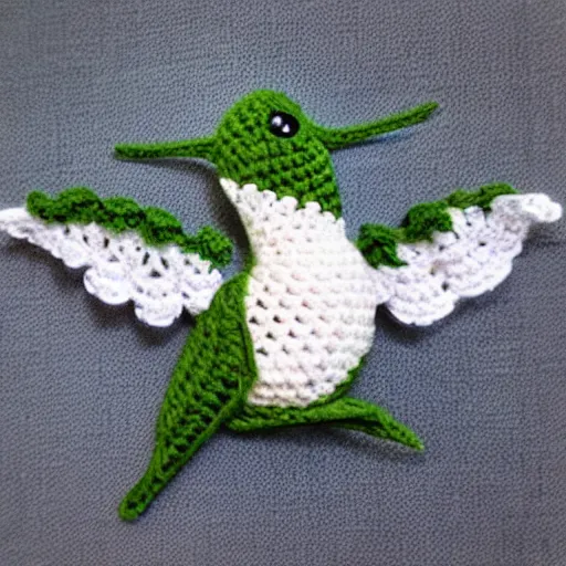 Prompt: a cute crochet hummingbird