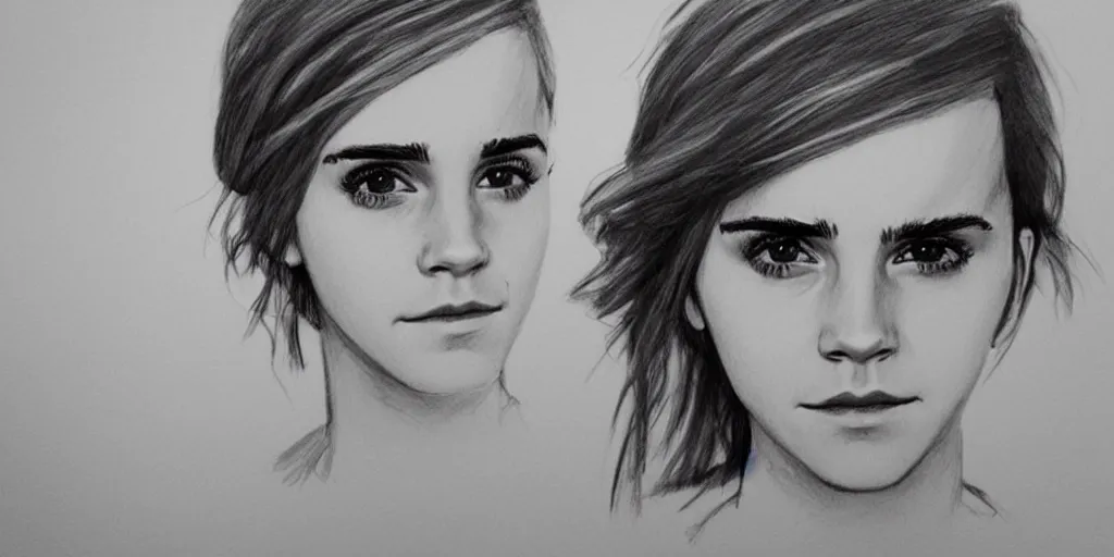 Image similar to “ poorly drawn portrait of emma watson by a tired irritated toddler, unreal engine, tending in artstation ”