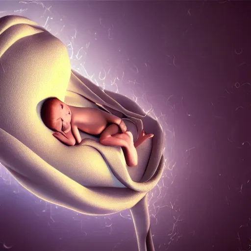 Image similar to picture of fetus covered by television static noise with a cord, coming out from the television, 8k, unreal engine, concept art, oil paiting, artstaion, highly detailed, ultra hd