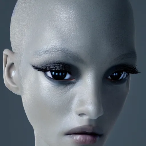 Prompt: portrait of a stunningly beautiful sleek alien tribal female, depth of field, zeiss lens, detailed, symmetrical, centered, fashionc photoshoot, by Annie Leibovitz and Steve McCurry, David Lazar, Jimmy Nelsson, Breathtaking, 8k resolution, extremely detailed, beautiful, establishing shot, artistic, hyperrealistic, beautiful face, octane render