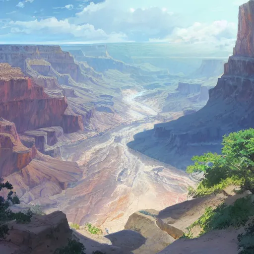 Prompt: concept art painting of a grand canyon with huge ocean inside, giant river, with unfinished bridge under construction, realistic, detailed, cel shaded, in the style of makoto shinkai and greg rutkowski and james gurney