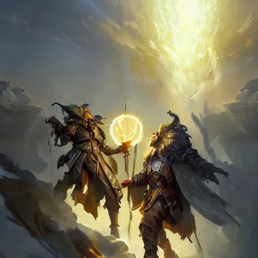 Image similar to a glowing holy light attack from the sky, warriors on the ground, hearthstone art style, epic fantasy style art by Craig Mullins, fantasy epic digital art, epic fantasy card game art by Greg Rutkowski