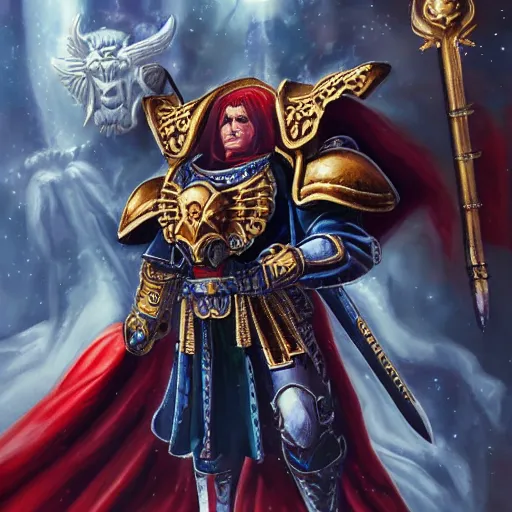 Prompt: the emperor of mankind from laura warhammer 4 0, 0 0 0, digital painting, super detail,