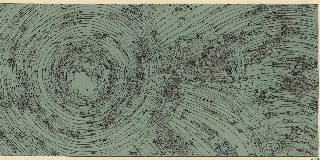 Image similar to topographic planet map of a sci fi world, by moebius