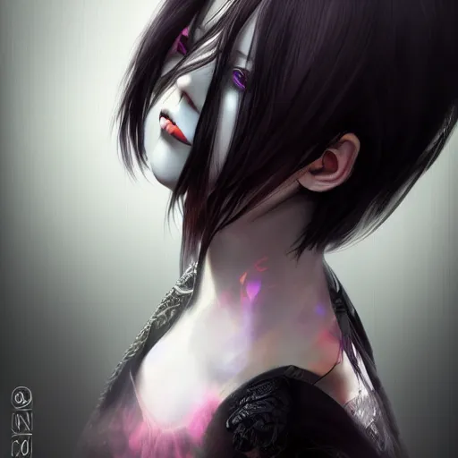 Image similar to heroine, beautiful, sui ishida with black hair, hyperrealistic, highly detailed, 8 k, a real photographic, digital art, character, realistic, full body portrait, female samurai, symatrical, dark atmospheric lighting, artstation, symetric, lineart