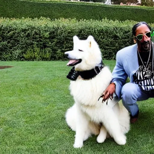 Image similar to samoyed with snoop dogg