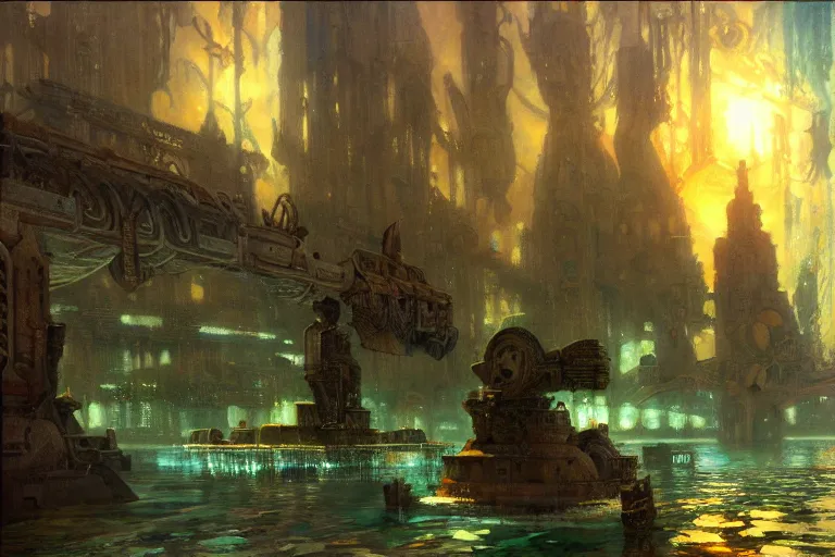 Prompt: underwater city, painting by gaston bussiere, craig mullins, j. c. leyendecker, tom of finland