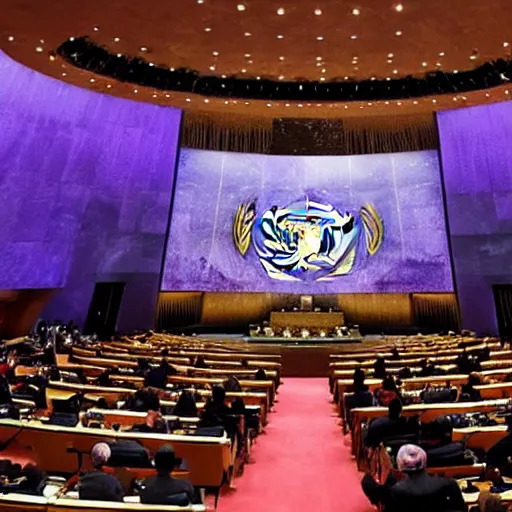 Prompt: UN General Assembly Meeting on existence of aliens