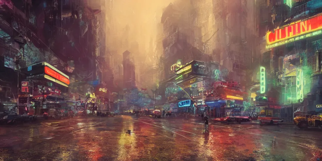 Prompt: a guatemalan solitary cyberpunk city with neon ads and signs with evocative dramatic mood with blade runner vibe with cars and floating vehicles with motion blur with depth of field with bloom with lightshaft with volumetric lights, fog, by jeremy mann, oscar winning graphics, photo realistic, bloom, imax, dynamic lighting, artstation,