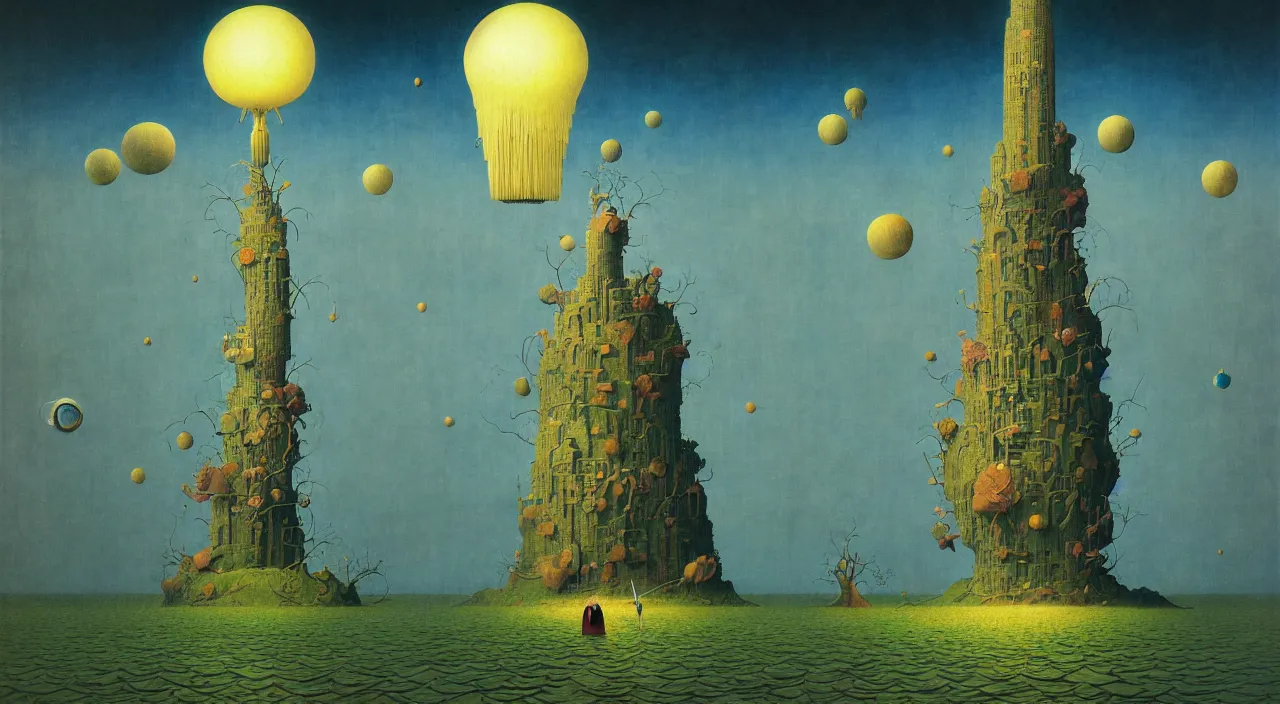 Image similar to single flooded simple!! naoto hattori tower, very coherent and colorful high contrast masterpiece by norman rockwell franz sedlacek hieronymus bosch dean ellis simon stalenhag rene magritte gediminas pranckevicius, dark shadows, sunny day, hard lighting