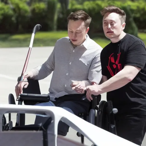 Image similar to elon musk in a wheelchair playing billiard