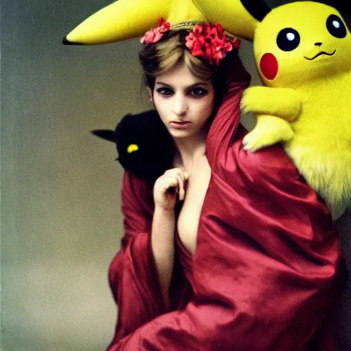 Prompt: elegant woman wearing a pikachu costume, art photo by Annie Liebovitz and Alphonse Mucha