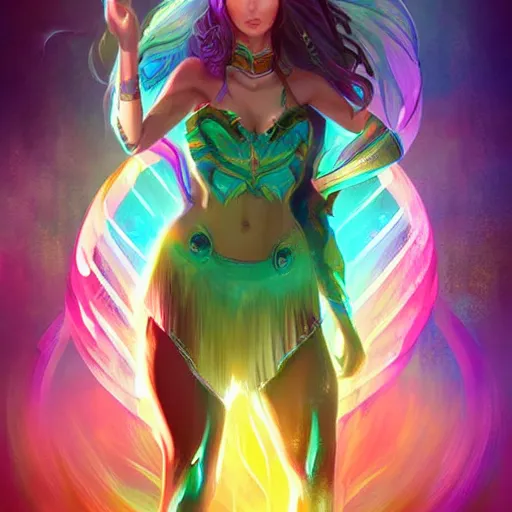 Image similar to a rainbow goddess mystic female warrior leader by ross tran digital artwork business leader