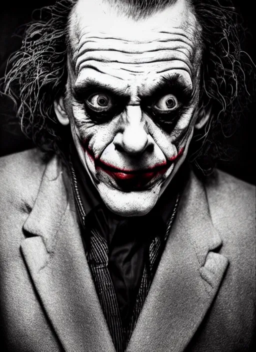 Image similar to photo of Christopher Lloyd as the Joker by Lee Jeffries, detailed, award winning, Sony a7R, trending on artstation