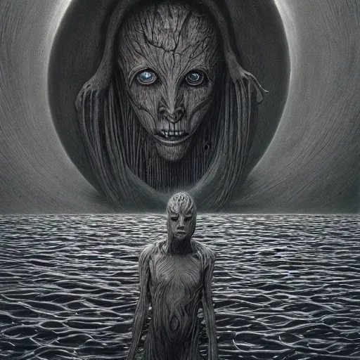 Image similar to he is watching, eyes, water, flesh, pristine, future, nature, by Ross Tran, Basil Gogos, Laurie Lipton, Zdzisław Beksiński, Junji Ito, Laurie Lipton, and Michael Whelan, distant, gustav dore, H.R. Giger, 8k, hd, 4k, hyper, realistic, octane render