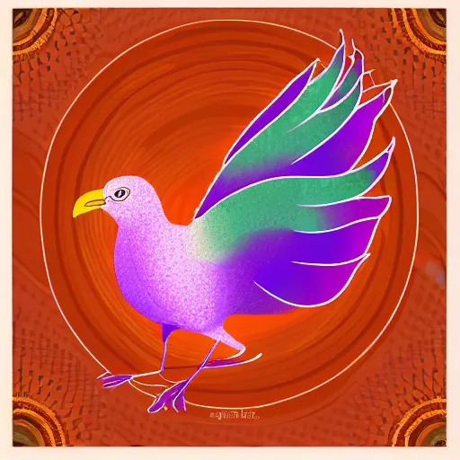 Image similar to phoenix salt bird round composition rebirth orange purple symbolism swirl tail feather graphic design Egyptian style simple design lineart