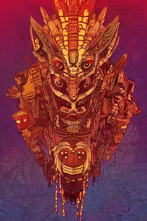 Prompt: totem animal tribal chaman vodoo mask feather gemstone plant video game illustration that looks like it is from borderlands and by feng zhu and loish and laurie greasley, victo ngai, andreas rocha, john harris radiating a glowing aura