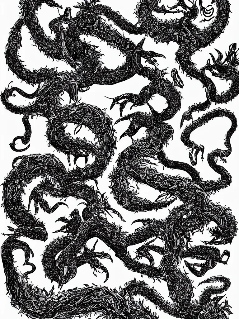 Image similar to black and white illustration creative design body horror hydra