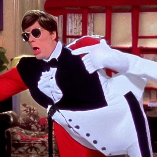 Image similar to Live Action Still of Jerma985 in Austin Powers, real life, hyperrealistic, ultra realistic, realistic, highly detailed, epic, HD quality, 8k resolution, body and headshot, film still