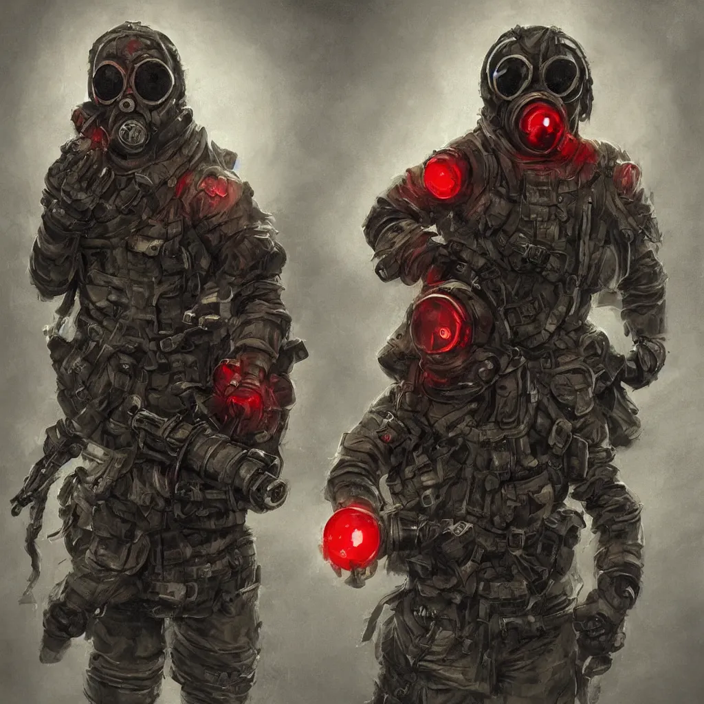 Image similar to soviet russian spetsnaz soldier wearing a demonic gasmask with glowing red eyes and three goggles and demonic tentacle instead of one arm, concept art, digital portrait, horror, creepy, concept art, military art, dark fantasy art, sci - fi, retrofuturism, artstation, highly detailed painting, art by eddie mendoza