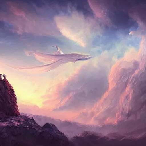 Prompt: a flying island in the sky, clouds background, a giant rock in the sky, epic fantasy style art, fantasy epic digital art