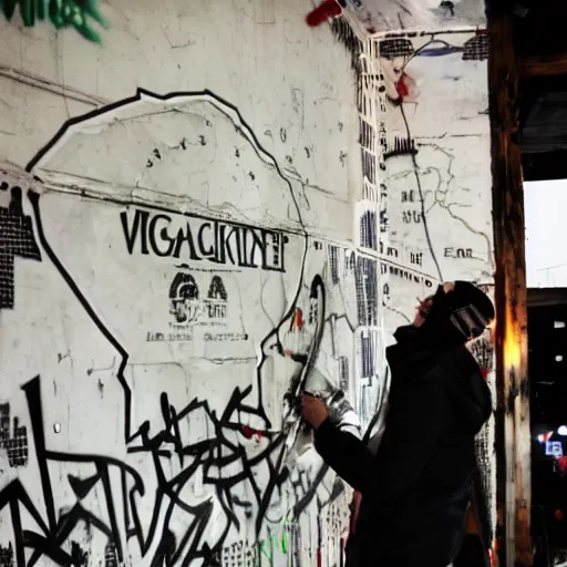 Prompt: jack white spraying graffiti over a map of yugoslavia