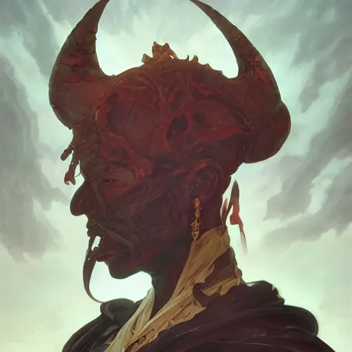 Prompt: beautiful painted portrait of a demon lord, 4k artwork, trending on artstation, octane render, art by artgerm and greg rutkowski and alphonse mucha and craig mullins and James Jean and Andrei Riabovitchev and Marc Simonetti and peter mohrbacher