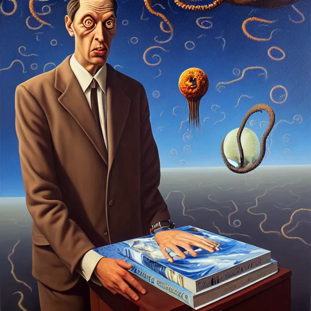 Prompt: an oil on canvas portrait painting of a business man, polycount, surrealism, surrealist, lovecraftian, cosmic horror, rob gonsalves, high detail